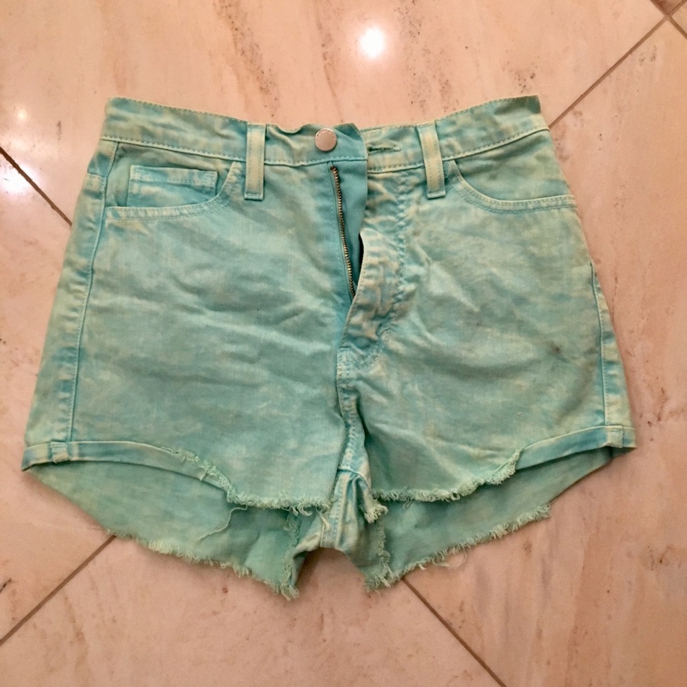 Teal jean shorts